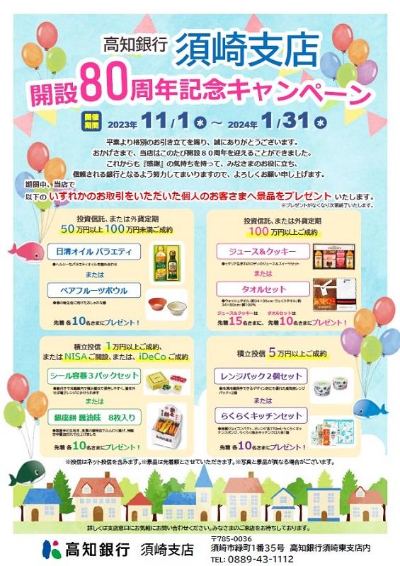 高知銀行須崎支店開設80周年記念キャンペーン