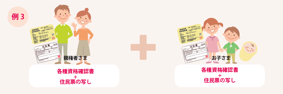 例3　各種資格確認書・住民票の写し＋各種資格確認書・住民票の写し