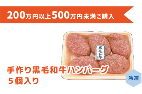 200万円以上500万円未満ご購入/手作り黒毛和牛ハンバーグ（５個入り）/黒毛和牛ミンチ 100％！着色料一切不使用！解凍して焼くだけの簡単調理でレストラン顔負けのお味をご自宅で味わえます。アレルギー対応商品でお子さまにも安心してお召し上がりいただけます。手作り黒毛和牛ハンバーグ 90g×5 個