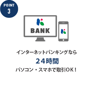 インターネットバンキングなら24時間パソコン・スマホで取引OK!