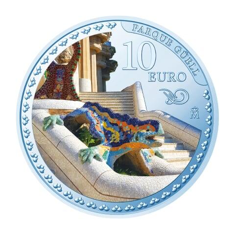10ユーロカラー銀貨 裏面〈グエル公園〉