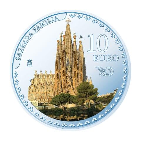 10ユーロカラー銀貨 裏面＜サグラダ・ファミリア＞
