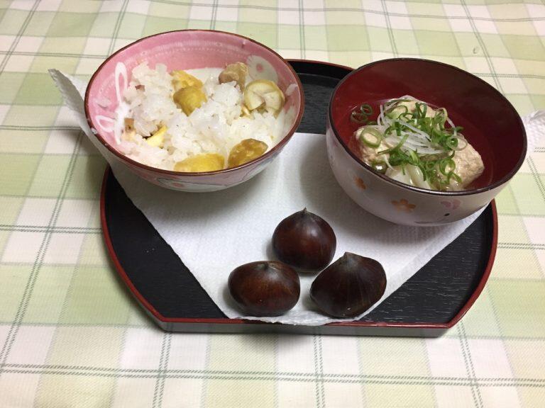 栗ご飯とイワシのつみれ汁