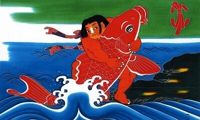 なつかしい童話や昔話に登場する桃太郎、金太郎の絵柄など