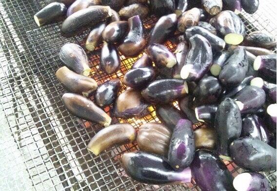 炭火でじっくり焼き上げ裏ごし機でペースト状になったナスは、「焼きナスのアイス」へと生まれ変わります