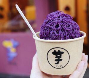 1mm絹糸の紫芋とアイス