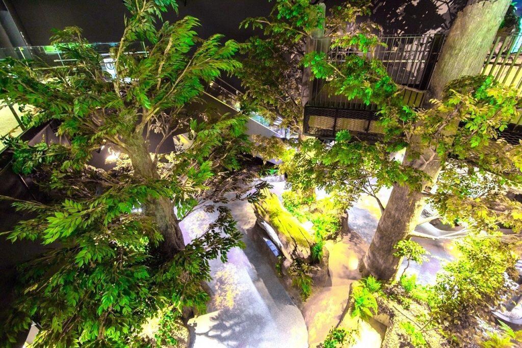 プロジェクションマッピングや擬木で足摺半島の豊かな森の営みが演出された「足摺の原生林」エリア